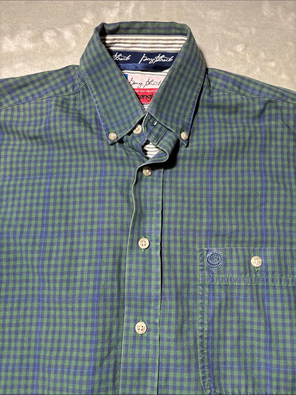 Wrangler Cowboy Cut Gorge‎ Strait Men’s M Green Blue Plaid Button Down Shirt - Picture 4 of 12